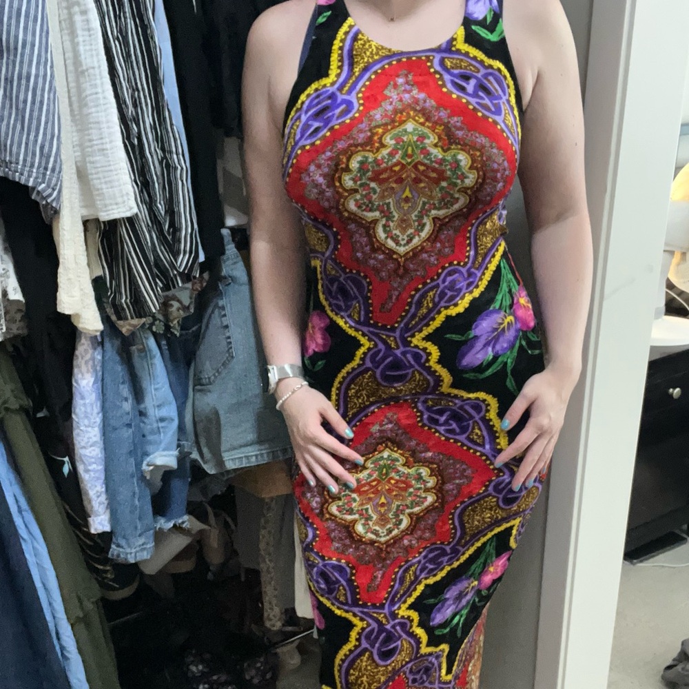 Sexy 90s Vintage Betsey Johnson Velvet Maxi Dress as seen on Sabrina